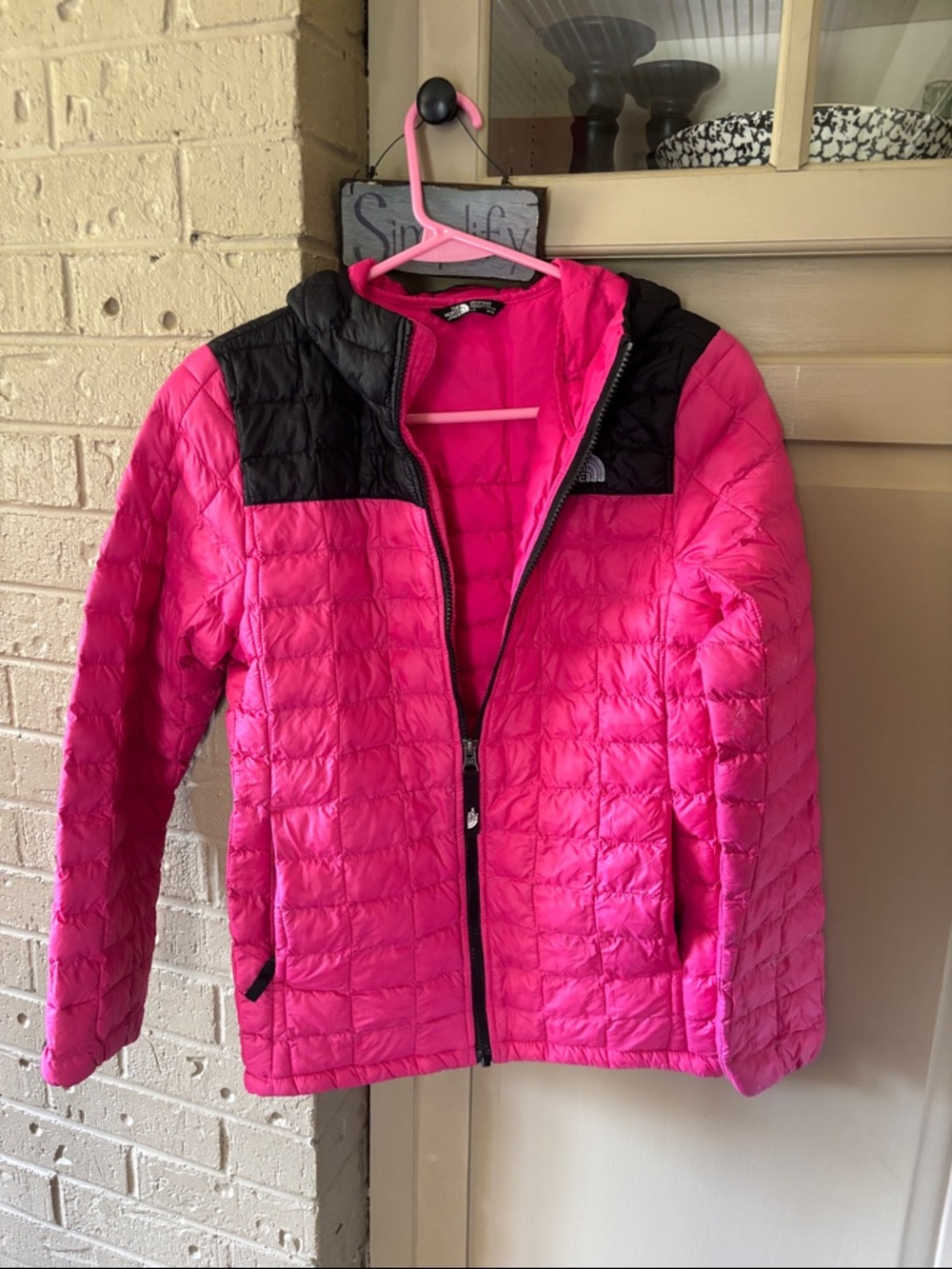 The North Face Girls' Hot Pink and Black Packable Puffer Jacket